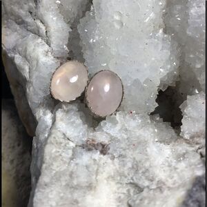Earrings, NEW Pink Quartz Oval Earring Studs w Sterling Silver, Handmade, Artisa